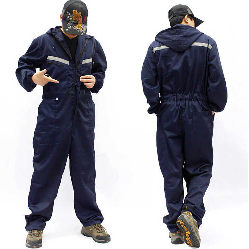 带帽连体工装制服船厂机修建筑结实耐磨宽松大码劳保工作裤帅