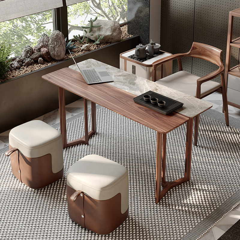 听雨茶桌a小茶台干泡台实木客厅阳台办公室书房家用书桌一体两用