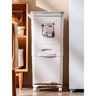 厨房家用干湿分门别类脚踏式垃圾桶盖式大容量双层轮式垃圾桶