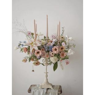 润家家居浪漫欧式五头烛台餐厅婚礼铁艺ins风白色古典餐桌蜡烛台