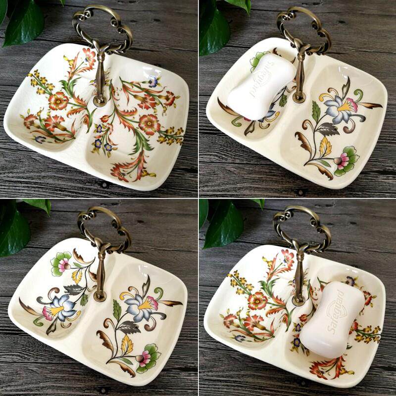 欧式裂纹陶瓷双格肥皂盒 家用沥水高档皂碟香皂盒浴室化妆室皂托