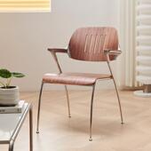 中古不锈钢简约复古实木凳靠背休闲椅设计师款 扶手咖啡厅餐桌椅子