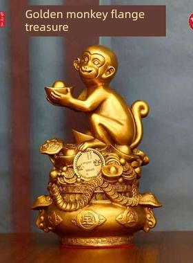 铜猴子摆件纯铜金猴献宝福猴客厅办公室桌面装饰礼品生肖猴聚宝猴