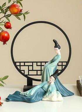 创意祇此青绿文创古风仕女玄关电视柜装饰新中式家居托 托盘礼品