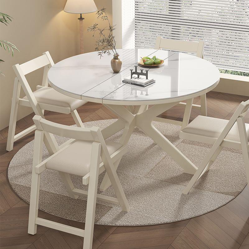 岩板餐桌圆桌折叠家用可折叠小户型饭桌中式吃饭折叠桌桌子圆形