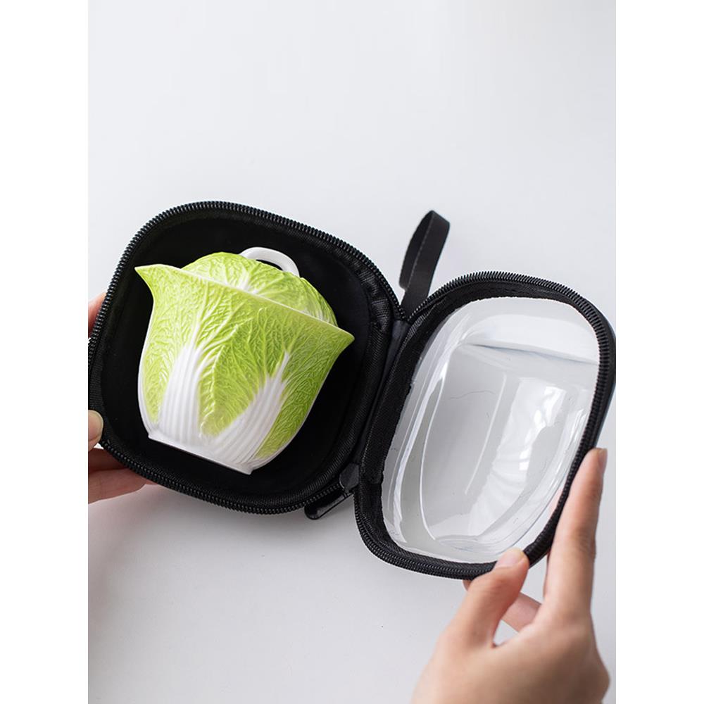 白菜旅行茶具套装便携式盖碗快客杯陶瓷功夫茶具一人杯户外泡茶碗