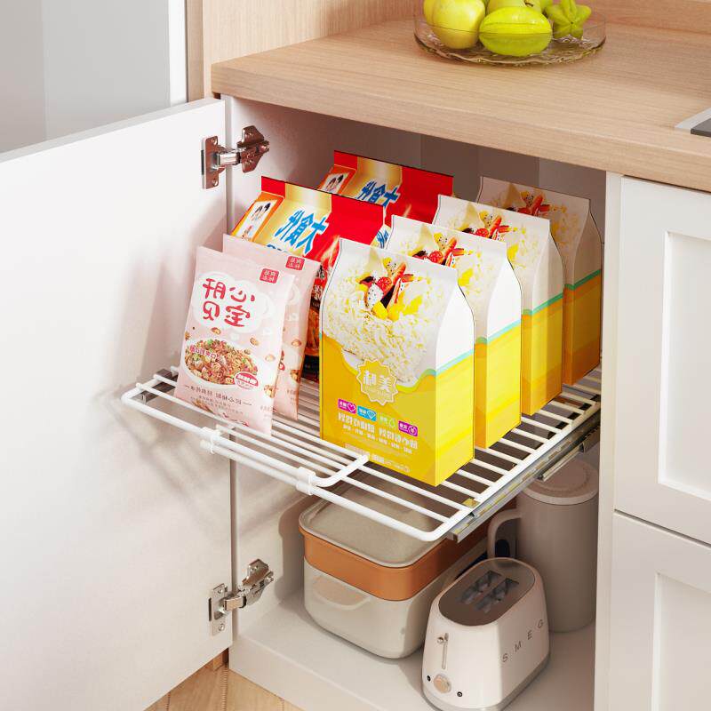 厨房置物架可伸缩拉篮橱柜内隔板分层架调料收纳架子锅架碗架抽拉