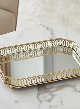 北欧轻奢金属托 托盘样板房卫浴镜面装饰盘摆件装饰品收纳盒