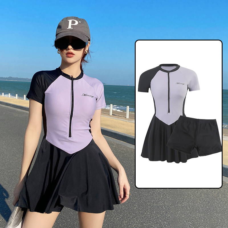 游泳衣女a大码胖mm遮肉裙式分体保守显瘦学生泳装泡温泉