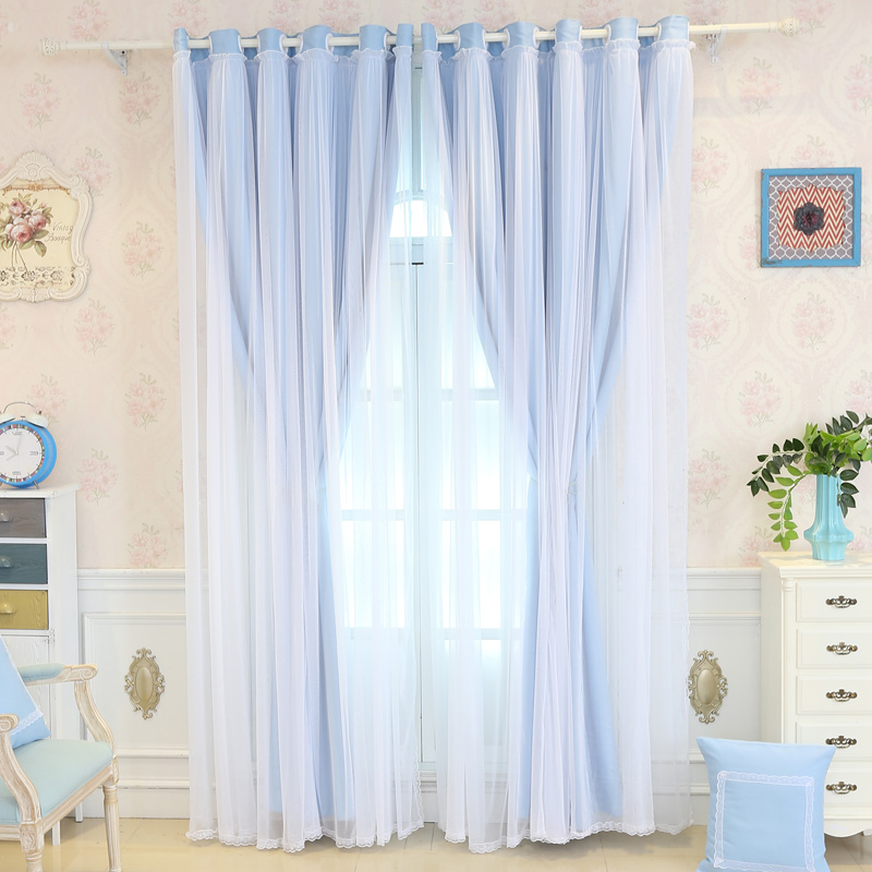 韩式公主风蕾丝窗帘女孩田园小清新窗帘浪漫粉色卧室飘窗窗帘成品