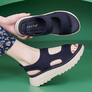 踩屎感厚底妈妈凉鞋女夏轻便不累脚防滑软平底可下水一脚蹬沙滩鞋