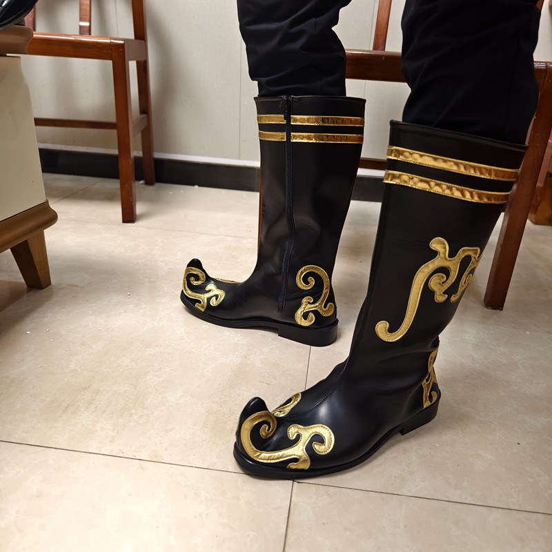 蒙古舞蹈鞋子男藏族新疆维族舞表演鞋草原靴子高筒男款民族舞蹈靴