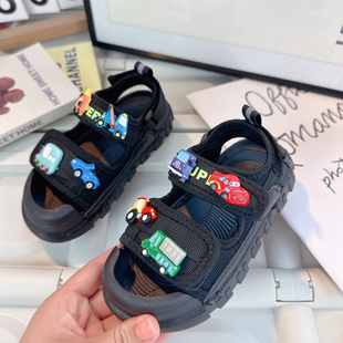 男童小汽车黑色运动凉鞋儿童炸街男鞋帅气潮流幼儿胖脚夏天沙滩鞋