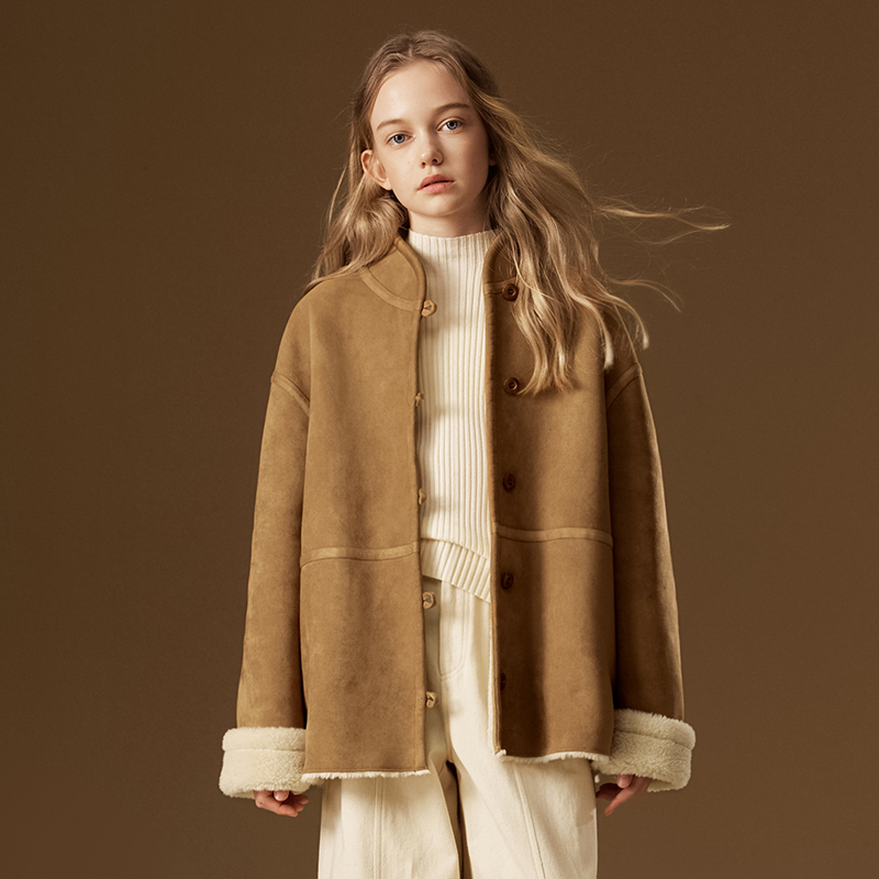 minikids童装冬季新款美拉德仿皮草外套女儿童皮毛一体立领大衣