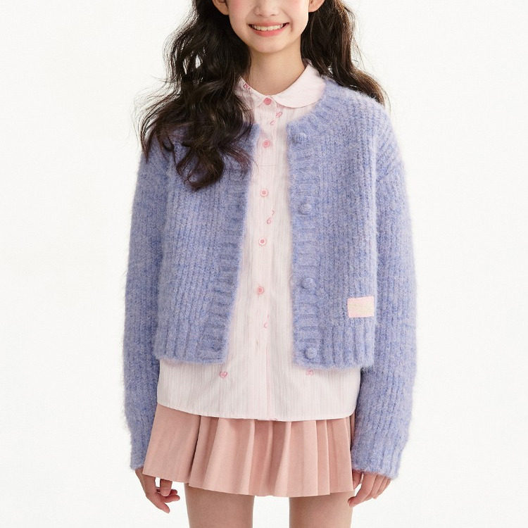 minikids童装【芋泥奶糕】女童复古长毛针织开衫加厚保暖毛衣外套