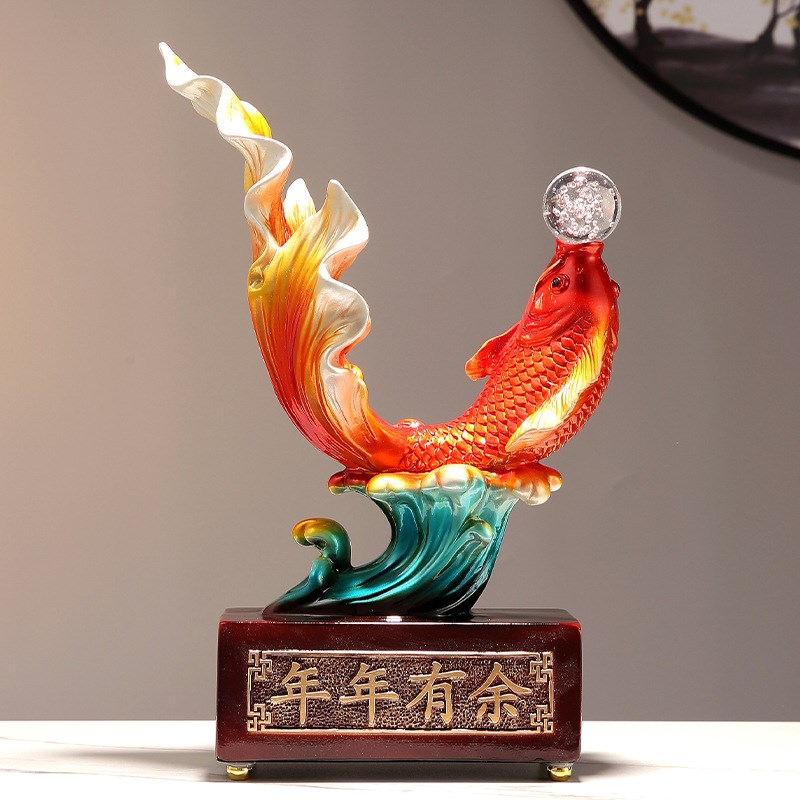 玄关厅客装饰办公室年年r有余锦鲤鱼招财桌面摆件书房网红乔迁礼