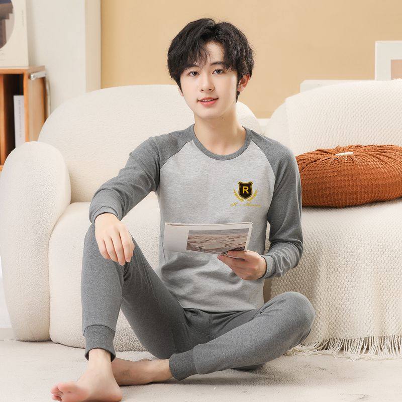 纯棉秋衣秋裤学生棉毛衫保暖内衣套装青少年学生少男宽松大码防寒