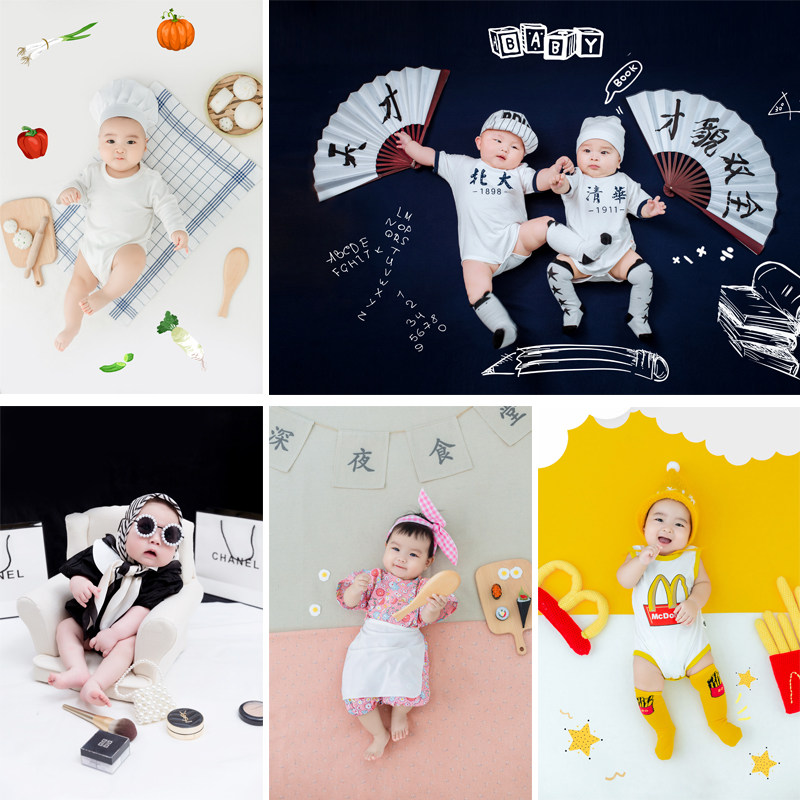 百天儿童摄影服装半岁宝宝拍照服饰婴儿艺术照影楼主题道具照相毯