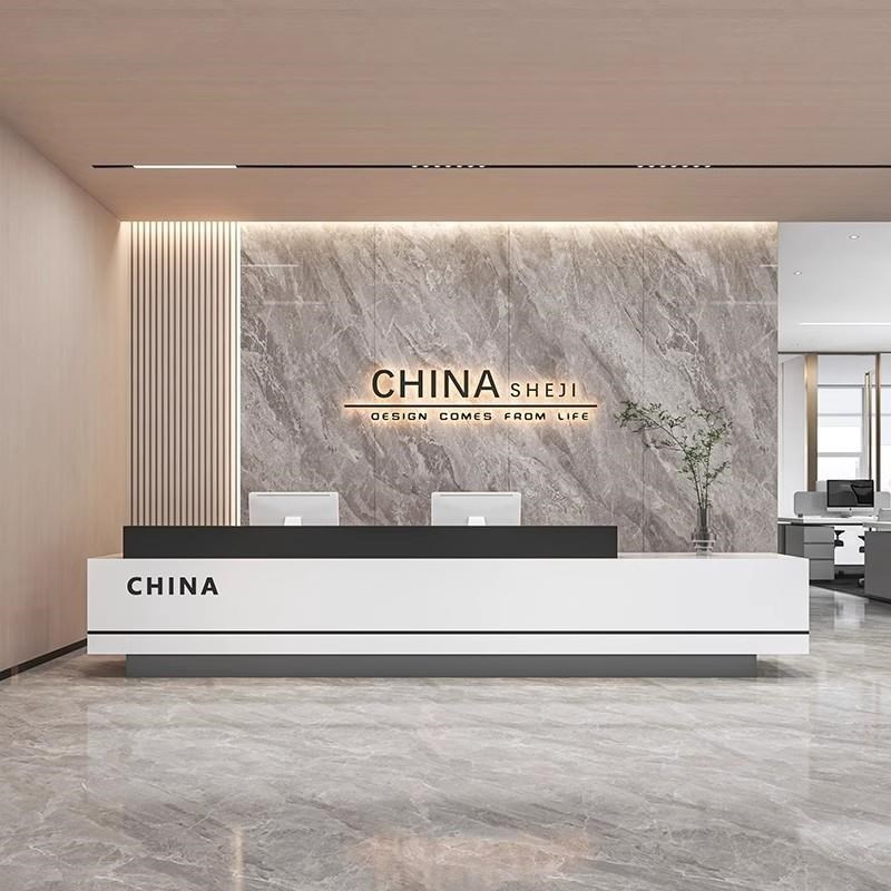 简约现代酒店公司前台接待台美容院吧台仿大O理石弧形服装店收银