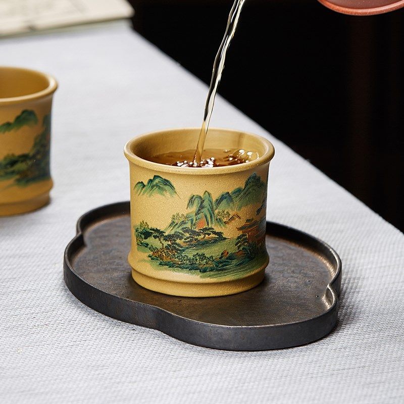 宜兴紫砂主人杯手工彩绘功夫茶y具品茗杯单个段泥茶杯茶盏茶盅茶