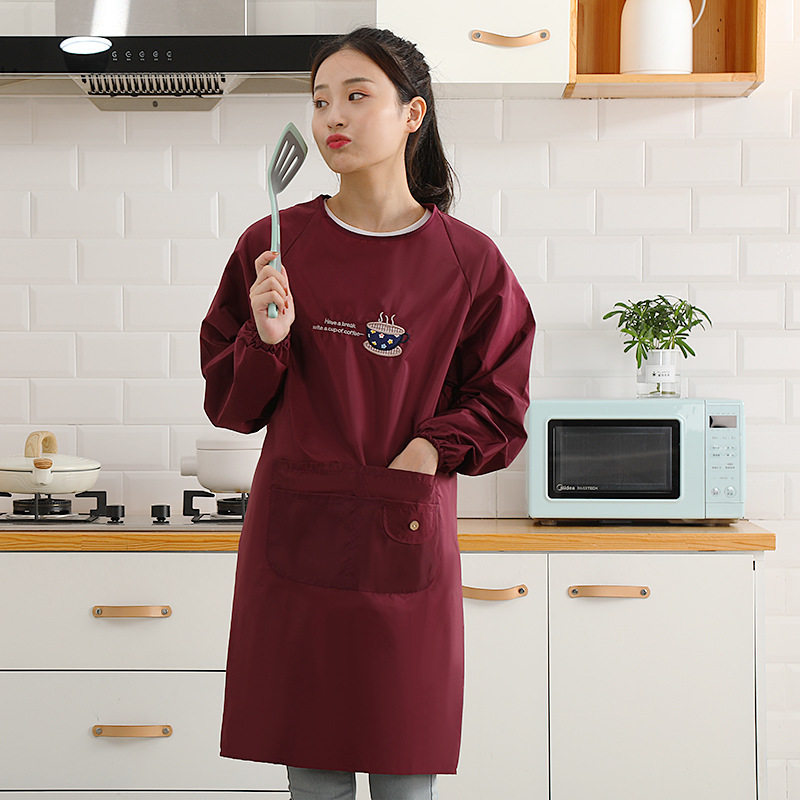 厨房围裙女长袖罩衣家用防水防油时尚洋气成人围腰工作服反穿衣冬