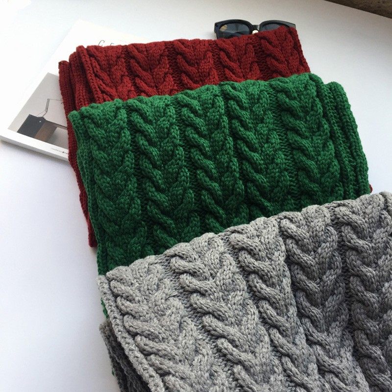 不起球酒红色米色灰黑色粗毛线围巾女秋冬季加厚韩版麻花情侣围脖