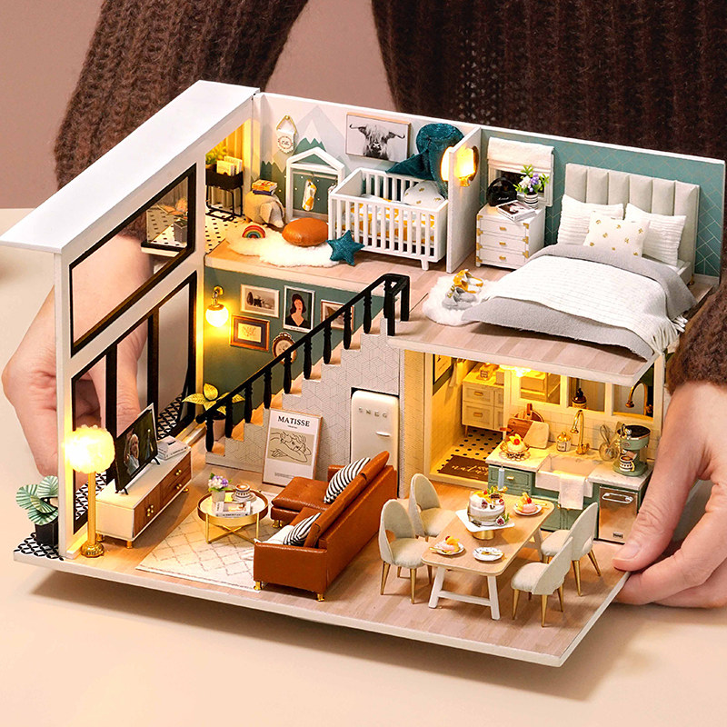 diy小屋手工制作迷你房子别墅阁楼微H缩场景拼装模型儿童女孩玩具