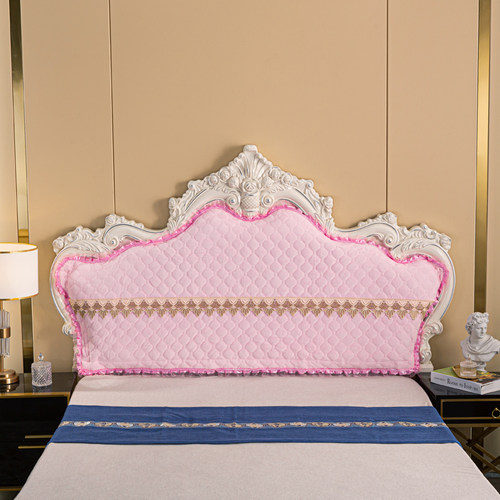 新款夹棉牢固不掉现代简约布艺欧式软包床头套纯色半包蕾丝床头罩