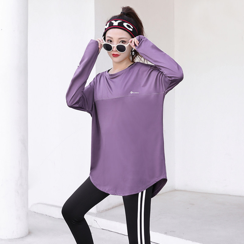 大码瑜伽服女胖mm宽松200斤中长款过臀跑步排汗长袖健身服秋冬季