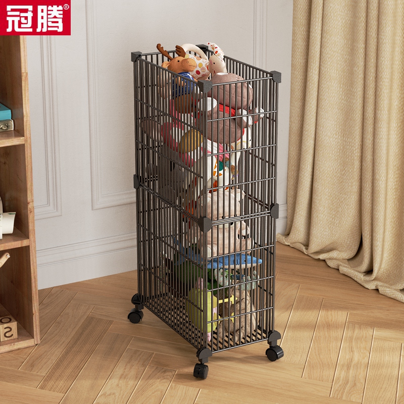 娃娃收纳筐卧室公仔毛绒玩具收纳桶家用铁艺杂物篮可移动带轮架子