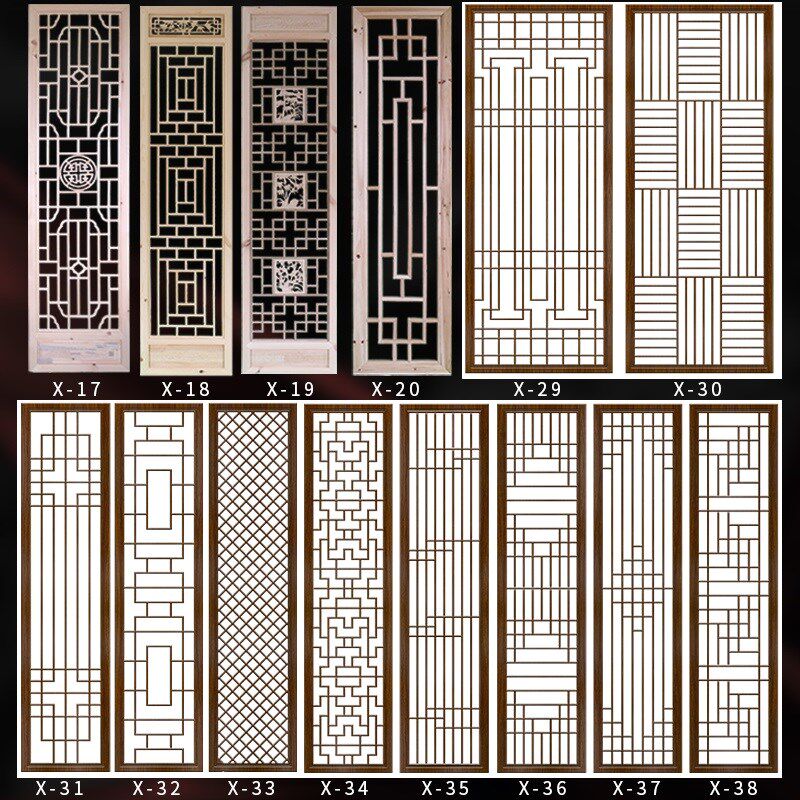 定制实木花格门窗仿古木雕镂空中式屏风隔断栅栏木窗格栅挂落东阳
