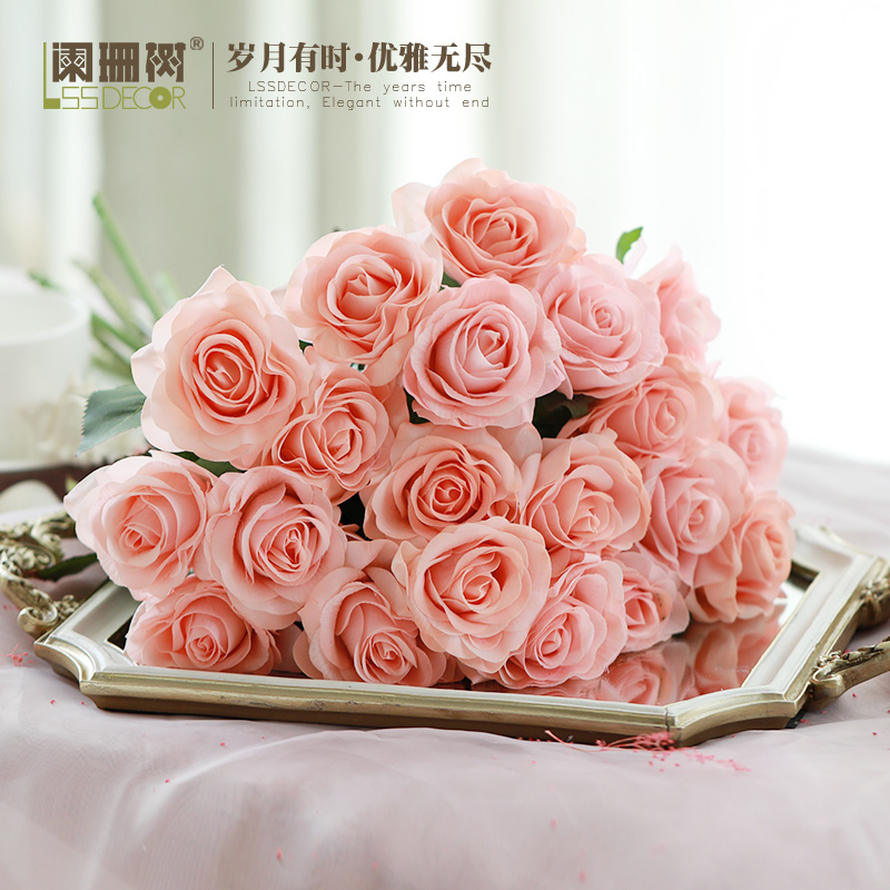 玫瑰仿真假花保湿手感客s厅卧室餐桌面浪漫家居装饰摆件插干花束