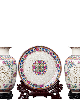 创意陶瓷花瓶三件套玄关酒柜书柜办公室家居客厅装饰品工艺品摆件