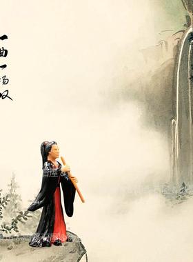 热卖精品树脂国风复古吹箫人物摆件造景装饰奇石盆景假山沙盘置景