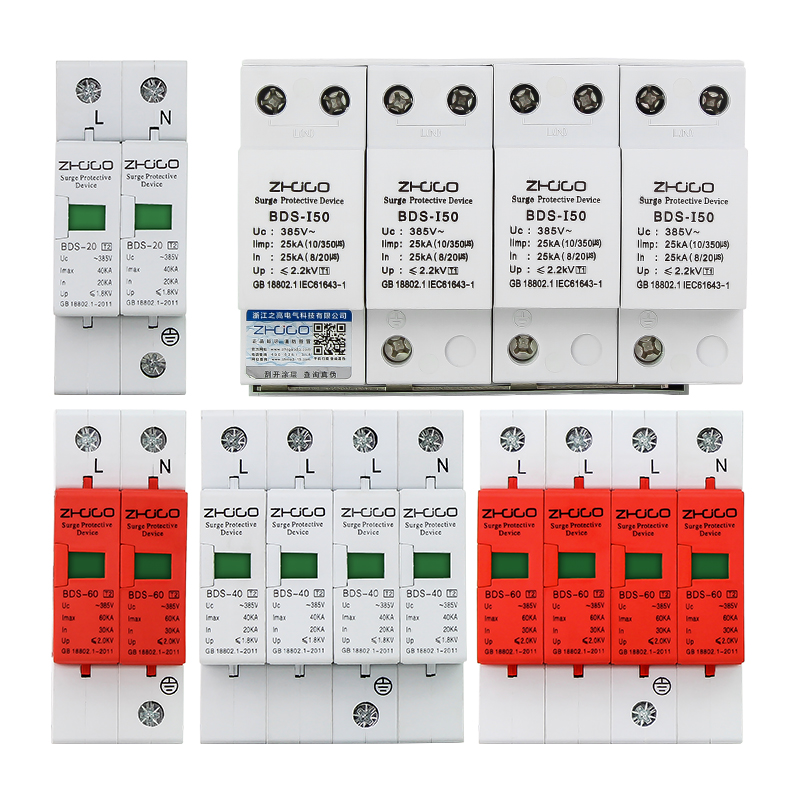 浪涌保护器家用防雷 2P220V 20KA 40KA 60K4P380V 电涌保护器防雷