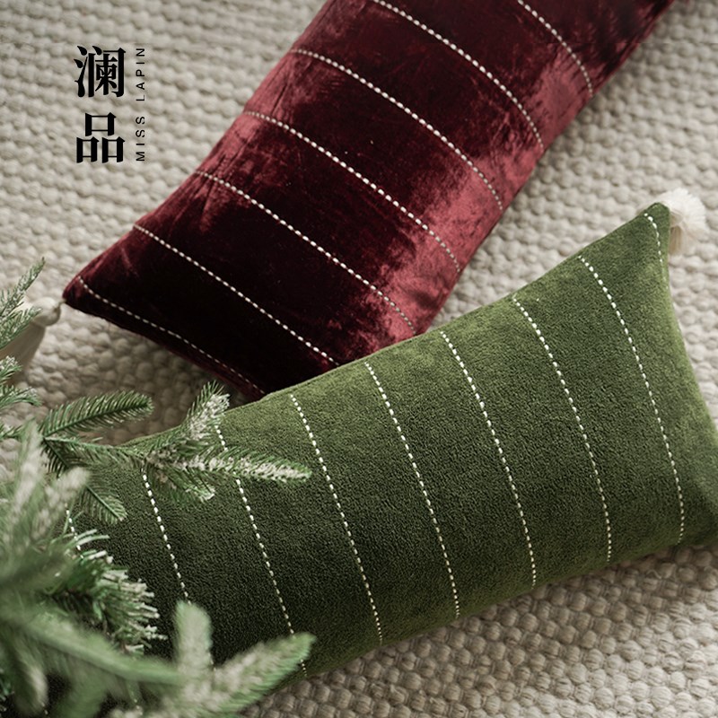 澜品童话圣诞节庆装饰长腰枕红绿色客厅沙发抱枕新年喜庆抱枕
