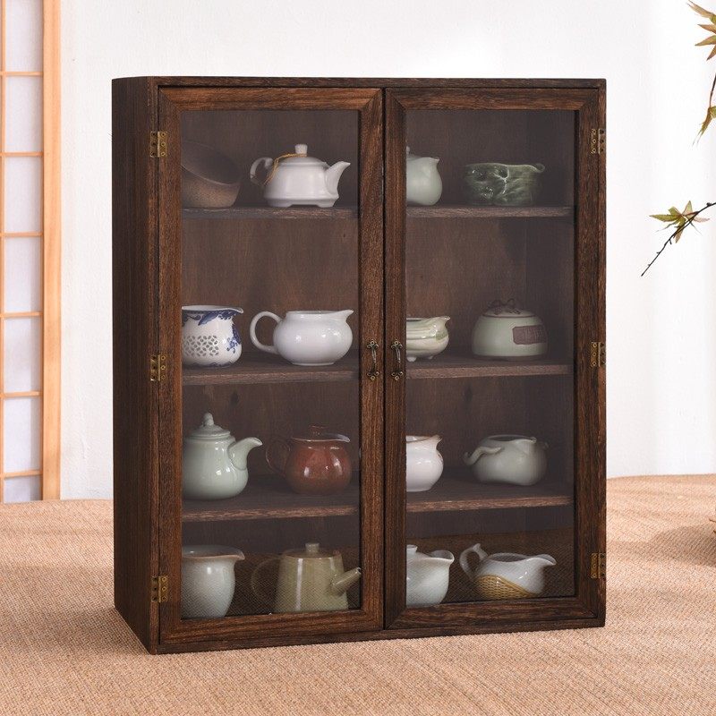 实木茶杯展示柜中式防尘有机玻璃收纳柜家用双开门置物茶具茶壶架,收纳整理,整理架/置物架/收纳架,淘宝优惠券,粉丝福利购,淘宝优惠卷