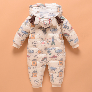 女宝婴儿连体羽绒服宝宝羽绒连体衣加厚幼童羽绒外出爬服冬季男宝