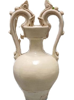 彷古陶瓷摆件 唐白釉双龙瓶 古典艺术品 民宿酒店装饰品 出国礼品