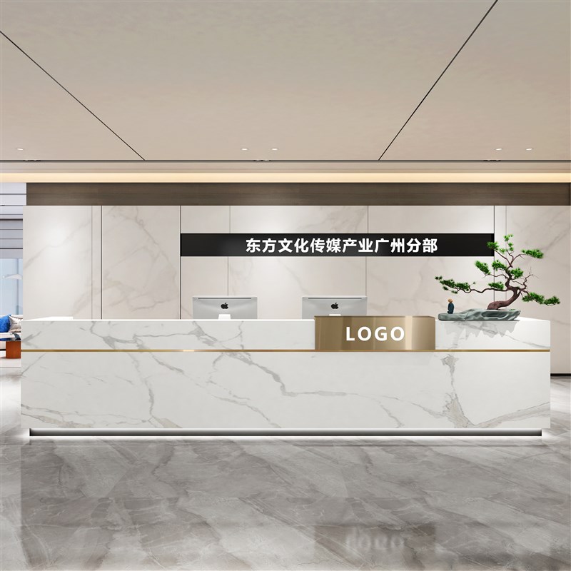 公司前台a酒店收银台房地产物业公司大理石前台不锈钢接待台定制