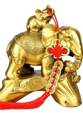 铜补靠山母子大象一对摆件吸水喷水象客厅办公室背葫芦象装饰礼品