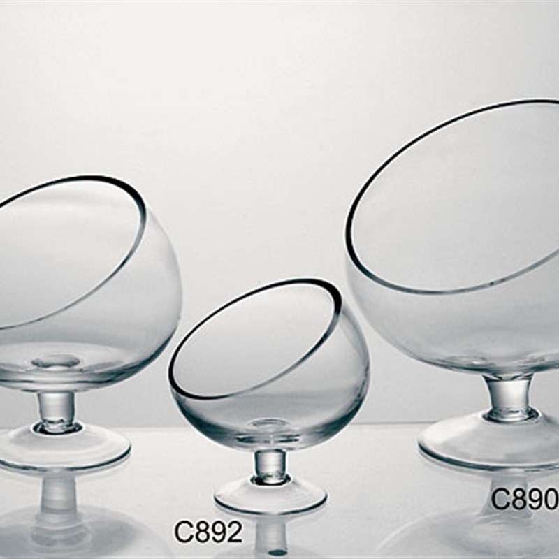 透明斜口玻璃花瓶烛台欧式现代微景观花器带底座摆件客厅家居配饰