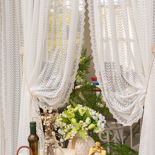 ins白色蕾丝刺绣短帘纱帘小窗户隔断半帘门帘厨房咖啡帘飘窗窗帘