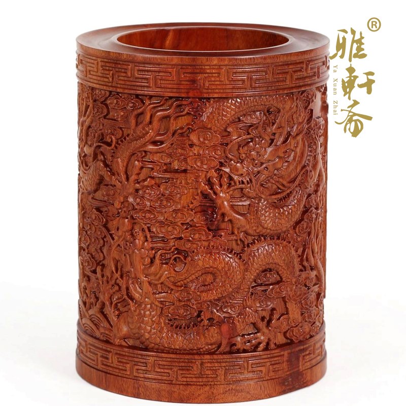 特大号木雕工艺品红木摆件 御天五龙笔筒 龙年礼物商务礼品新款