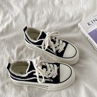 小众毛边厚底帆布鞋女款2025新款春夏季软底不累脚一脚蹬板鞋女