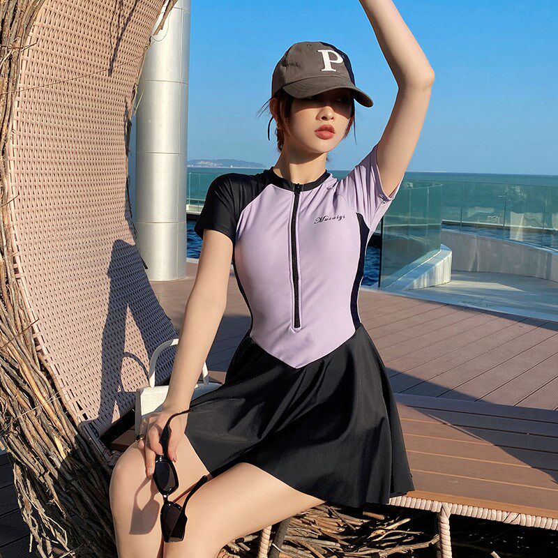 保守运动游泳衣两件式裙式带胸垫大尺码女款遮肚显瘦微胖女孩遮肉