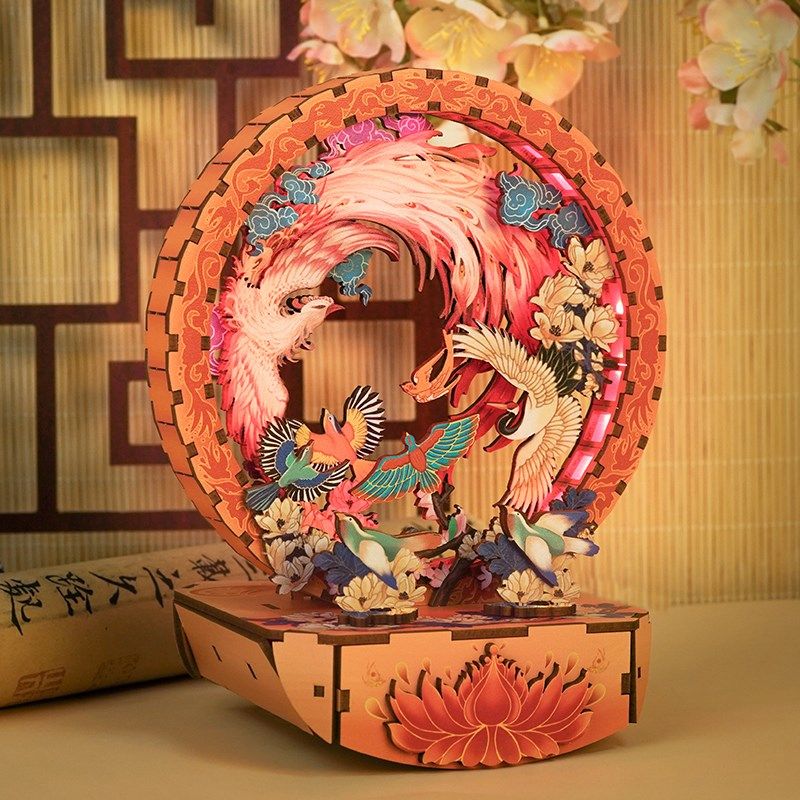 同趣幻彩灯百鸟朝凤西西弗积木diy手工小屋微缩台灯床头小夜灯女