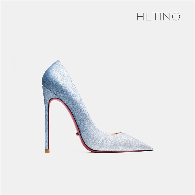 2021新款12cm银色亮片走秀高跟鞋女细跟尖头防水台职业百搭单鞋秋