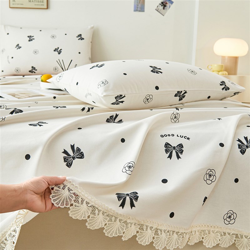 老粗布床单单件100全棉花边款亚麻被单夏凉席三件套a类母婴级