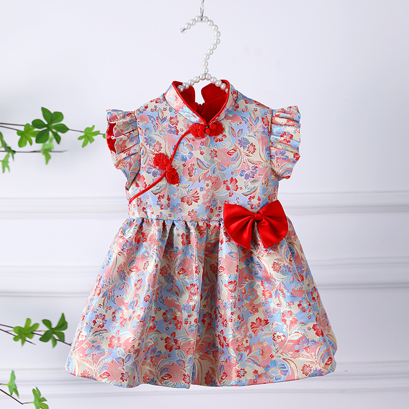 一周岁女宝宝礼服公主裙生日中式旗袍高端中国风儿童抓周宴会夏天